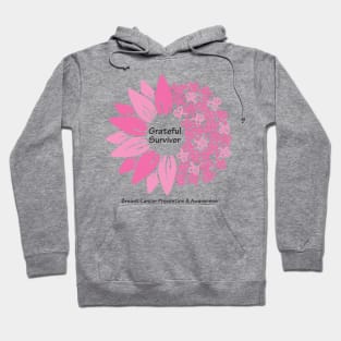 Breast cancer survivor with flower, hearts, ribbons & black type Hoodie